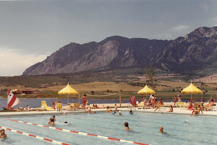 swimmers in outdoor pool