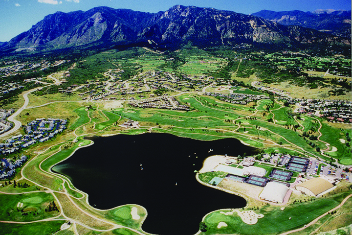 aerial view of water and course